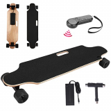 Longboard Eléctrico con Control Remoto, 90cm, Velocidad Máx 20 KMH, Alcance de 10KM, Motor 250W, Monopatín Longboard Eléctrico de Arce de 7 Capas para Adulto/Juventud (Negro)