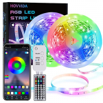 15M Tiras LED RGB 5050 Música, HOVVIDA Bluetooth Luces de Tiras LED 12V para Habitación, Controladas por APP, IR Control Remoto y Controlador, 16 Milliones de Colores, 28 Estilos, Modo de Horario