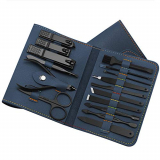 Staright Manicura Pedicura Set 16 PCS Profesional Cortaúñas Acero Inoxidable Grooming Kit Con Estuche De Viaje De Cuero Lujoso para Manicura (azul)