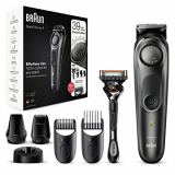 Braun Recortadora de Barba, Máquina Cortar Pelo, Cortapelos Hombre para Cara con Láminas Afiladas de Larga Duración y Maquinilla Gillette, 39 Ajustes de Longitud, 7 BT7340, Negro/Gris Metalizado