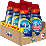 Finish All in 1 Max Power Gel Limón Desengrasante Detergente Gel para el Lavavajilla, 6 unidades – 210 lavados