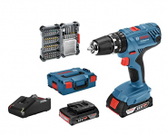 Bosch Professional 18V System Taladro percutor a batería GSB 18V-21 (incl. batería de 2×2,0 Ah, juego de accesorios de 40 piezas, en L-BOXX 136) – Amazon Exclusive Set
