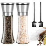 Onlyesh Molinillo Pimienta, 2 Piezas Salero y Pimentero 180ML, Molinillo de Pimienta de Grosor Ajustable, con 2 Cepillos de Limpieza, para Pimienta, Sal, Especias y Molinillo de Pimienta