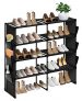 Estante de zapatos de 4 capas, almacenamiento de zapatos con 6 bolsas laterales, estante de almacenamiento de zapatos negros, armario de zapatos en el pasillo de entrada del armario, 20 – 24 pares