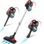 INSE Aspirador con Cable, 3 En 1 Vertical y de Mano, Hogar Escopa Aspiradora, Poderosa Succión 18Kpa, 600W, 1L, Hepa Filtro Lavable, 3 Cepillos Ajustable
