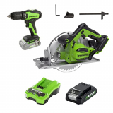 Greenworks Taladro atornillador inalámbrico GD24DD35 +Greenworks Tools Sierra Circular GD24CS +Greenworks Batería G24B2+Greenworks Tools Cargador de baterías G24C