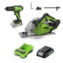 Greenworks Taladro atornillador inalámbrico GD24DD35 +Greenworks Tools Sierra Circular GD24CS +Greenworks Batería G24B2+Greenworks Tools Cargador de baterías G24C