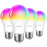 4 Unidades 8.5W Bombillas Inteligentes LED E27 A60 RGB WiFi, Equivalente a 60W, Funciona con Alexa, Google Home y Smart Life, para Fiesta, Sala de Estar, Pasillo, Bar. ANWIO.