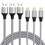 IWAVION Cable Phone,3PACK 1M Cable Cargador Phon Nylon Cable Trenzado Duradero de Carga Rápida Compatible con iPhone 11/XS/XR/X/8/8 Plus/7/6s/6Plus/6/iPad/iPod y más (Plata)
