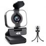 Webcam 4K, Webcam PC con Micrófono y Luz, Cámara Web con Trípode para Streaming de Medios, Video Chat y Juego, Webcam Adecuado para Youtube, Instagram, Skype, Compatible con Windows, Mac y Android