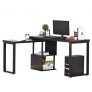 HOMCOM Mesa Escritorio en L Mesa para Computadora Giratoria 360 Grados Múltiples Formas con Estante en S de 2 Niveles Gran Espacio de Almacenaje 220x55x76 cm Negro