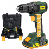 Taladro Atornillador Brushless, TECCPO Taladro Batería 18V, 45NM, 18+1 Ajustes de Par, 1×2.0Ah Batería de Litio, 50Mins Cargador Rápido, Cabezal de Destornillador, BHD350D