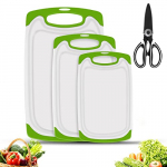Smyidel Juego de Tablas de Cortar,Tablas de Cocina para Cortar, Tabla de Cortar de Plástico, sin BPA, con Ranuras para zumos, Apta para Lavavajillas(Juego de 3 Unidades) (Verde)