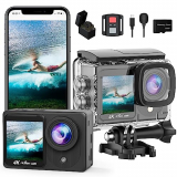 Yolansin 4k30fps Cámara Deportiva de Doble Pantalla, Pregrabación 20MP Pantalla Táctil Videocámara EIS, Cámara de Acción Impermeable 131ft, WiFi Cámara con Tarjeta SD 32GB, 2 Baterías,Control Remoto