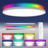 Lámpara de techo LED con control remoto, 24 W, 3000 K-6000 K, luz de techo impermeable con retroiluminación 7 RGB para baño, pasillo, dormitorio, sala de juegos.