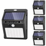 SEZAC Luz Solar Exterior Jardin, Focos Led Exterior Solares con Panel Solar, [42 LEDs / 3 Modos] IP65 Impermeable Luz Solar Exterior Focos Led Exterior Para Vallas de Jardín, Patios (4 Piezas)