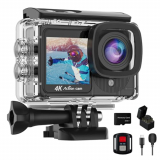 Yolansin 4k30fps Cámara Deportiva de Doble Pantalla con Tarjeta SD 32GB, Pregrabación 20MP Pantalla Táctil Videocámara EIS, Cámara de Acción Impermeable 131ft, WiFi Cámara 2 Baterías,Control Remoto