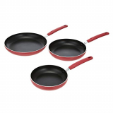 Amazon Basics – Juego de 3 sartenes antiadherentes de cerámica, 20,3 cm, 24 cm y 28 cm, rojo