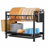 Escurridor de Platos de Niveles, Escurridor Platos de Gran Capacidad, Estante de Platos de Cocina Organza para Utensilios, Negro