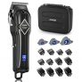 GLAKER Cortapelos Profesional para Hombres – Kit de Corte de Pelo de Peluquero Inalámbrico con 15 Peines Guía Para Corte de Pelo, Recorte y aseo (Negro)