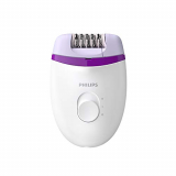 Philips BRE225/00 – Philips Depiladora Satinelle Essential BRE225/00 – Depiladora mujer para piernas con cable compacta, 2 ajustes de velocidad, blanco/morado