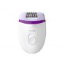 Philips BRE225/00 – Philips Depiladora Satinelle Essential BRE225/00 – Depiladora mujer para piernas con cable compacta, 2 ajustes de velocidad, blanco/morado