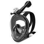 IMMEK Máscara de Buceo Doble Antivaho 180 ° Vista Panorámico Cara Completa Respirar Gafas Snorkel Anti-Fugas Retirable con Cámara Acuatica Deportiva la Soporte, para Adultos y Niño (L/XL, Negro)