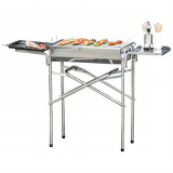 Outsunny Barbacoa de Carbón de Acero Inoxidable Parrillas Bandeja Sartén Plegable Camping Barbacoa de Carbón de Acero Inoxidable Parrillas Bandeja Sartén Plegable