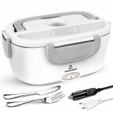 TRAVELISIMO Fiambrera Electrica 2 en 1 para Coche Camión y Trabajo 220V+12V, Calienta Comida en Minutos, Fiambrera Termica Termo Comida Caliente Acero Inoxidable 1.5L 40W, Tupper Electrico Portatil