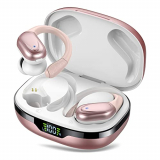 Auriculares Inalambricos, Auriculares Bluetooth 5.2 con Gancho de la Oreja, 60H de Reproducción, Pantalla LED, Llamada ENC HD, Profundamente Bajo, Ajuste Cómodo, IPX7 Impermeable(Oro Rosa)