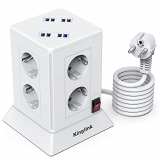 Regleta Vertical Torre, Regleta Enchufes 8 Tomas con 8 USB(5V/4,8A), Enchufe Multiple Proteccion Sobretension, Torre Enchufes con Base Enchufes Multiple,Tapón de Seguridad 2500W/10A, Cable 2M