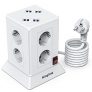 Regleta Vertical Torre, Regleta Enchufes 8 Tomas con 8 USB(5V/4,8A), Enchufe Multiple Proteccion Sobretension, Torre Enchufes con Base Enchufes Multiple,Tapón de Seguridad 2500W/10A, Cable 2M