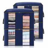GARPROVM Bolsa de Almacenamiento de Ropa de Grande Capacidad con compartimento, Caja Almacenaje Ropa con Asa Reforzada y Cremallera Robusta para Edredones,Mantas (Azul Marino, 4pcs)