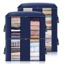 GARPROVM Bolsa de Almacenamiento de Ropa de Grande Capacidad con compartimento, Caja Almacenaje Ropa con Asa Reforzada y Cremallera Robusta para Edredones,Mantas (Azul Marino, 4pcs)