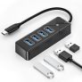 GiGimundo USB C Hub，4 Port USB Hub 3.0 for Laptop, Fast Data Transfer MacBook Adapter USB C(15cm Cable) Compatible with MacBook, PS4, Surface Pro, Flash Drive, Mobile HDD, Negro