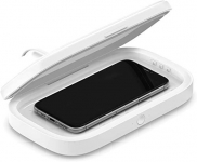 Belkin esterilizador UV + cargador inalámbrico (elimina hasta el 99 % de las bacterias, limpia teléfonos, llaves, tarjetas de crédito, carga rápida para iPhone, Samsung y Google, con adaptador CA)