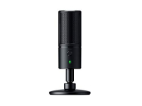 Razer Seiren X – micrófono de condensador USB para transmisión, compacto con amortiguador, patrón de grabación supercardioide, sin latencia, botón de silencio, conexión de auriculares, negro