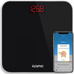 RENPHO Bluetooth Báscula de Baño Peso Digital con IMC, Báscula de Pesaje Inteligente con Aplicación de Teléfono Inteligente y LED Retroiluminado Fácil de Leer, Vidrio Templado Resistente, 400 lb,Negro