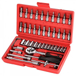 Wopeite Juego de Llaves de Vaso 1/4″ Adaptador Cromo Vanadio de bricolaje para el coche 46 Piezas Rojo