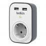 Belkin BSV103 SurgeCube – Protección contra sobretensiones con un zócalo y 2 puertos de carga USB con un total de 2.4 A, blanco
