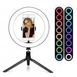 BLOOMWIN Aro de Luz LED Regulable 10” Anillo de Luz RGB 16 Colores para Fotografia con Trípode y Soporte para Teléfono Control Remoto para Móvil Youtube Disparo Selfie Video Maquillaje Vivo
