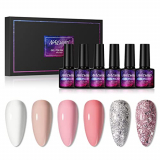 NAILWIND Pintauñas Semipermanentes, Blanco Nude Rosa Brillo Púrpura Esmalte Semipermanente 6 colores 8ml