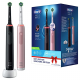 Oral-B PRO 3 Cepillos de Dientes Eléctricos (Pack de 2) con Mangos Recargables, Tecnología Braun y 2 Cabezales de Recambio y Control de Presión, 3900, – Rosa/Negro