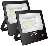 Focos LED exterior 30W Potente Luces Led Exterior IP66, Luz de Seguridad Blanca Cálida 6500K para Terraza, Jardín, Patio, Parque, Garaje [Clase de eficiencia energética A++] 2 piezas