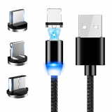 Staright 3 en 1 Multi Cable de Carga, 2M Nylon Multi USB Cargador Cable Múltiples Mobile Phone Charging Cable 3 in 1 Micro USB Type-C Magnetism Dustproof Charging Cables with LED Indicator (negro)