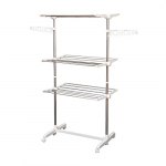 HOMCOM Tendedero Ropa Plegable 6 Ruedas 3 Niveles (80-142) x55x152 cm Altura Regulable