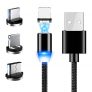 Staright 3 en 1 Multi Cable de Carga, 2M Nylon Multi USB Cargador Cable Múltiples Mobile Phone Charging Cable 3 in 1 Micro USB Type-C Magnetism Dustproof Charging Cables with LED Indicator (negro)