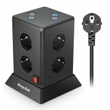 Regleta Vertical Enchufes de 8 Tomas y 4.8A USB Carga(24w), Torre Adaptador Multiple Enchufes, Toma de Mesa con Protección Contra Sobrecargas, Adecuado Para el Hogar y la Oficina, Negro