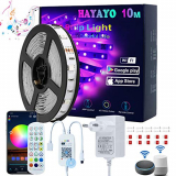 HAYAYO Tira LED Alexa 10m, Tira LED RGB 5050 Music Sync con Remote APP Smart WIFI controlada, Luces LED iluminacion para Decoracion Habitacion Partido, Luz LED Compatibles con Alexa, Google Home