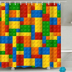 Cortina de Ducha Impermeable Poliéster, Cortina Baño Resistente al Moho con 12 Ganchos, Lavable a Máquina, 180 x 180 cm, con Certificado Öko-Tex, Bloques de Construcción